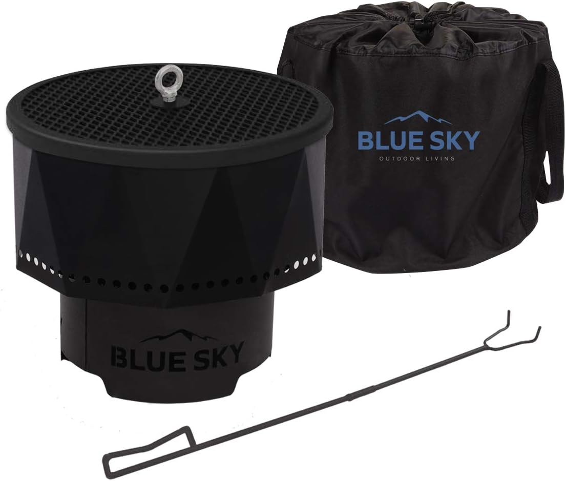 Blue Sky Outdoor Living Ridge Portable Fire Pit, Smokeless Fire Pit with Spark Screen, Lift, and Carrying Bag, Black