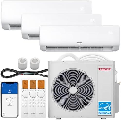 TOSOT 36,000 BTU Tri 3 Zone Mini Split AC with Heat Pump, 21 SEER2, 230V, Wifi-Enabled Ductless Inverter Split System with 16.4 ft Copper Line Set, 9,000+9,000+18,000 BTU, Cosmo Series