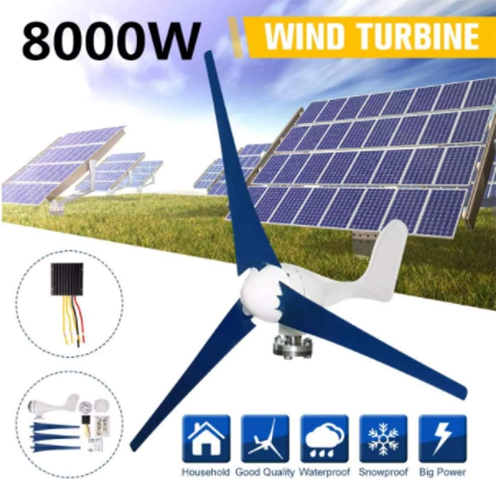 8000W 3 Blades Wind Turbines Generator 12V/24V Horizontal Wind Generator with Controller Windmill Energy Turbines Charge,12v