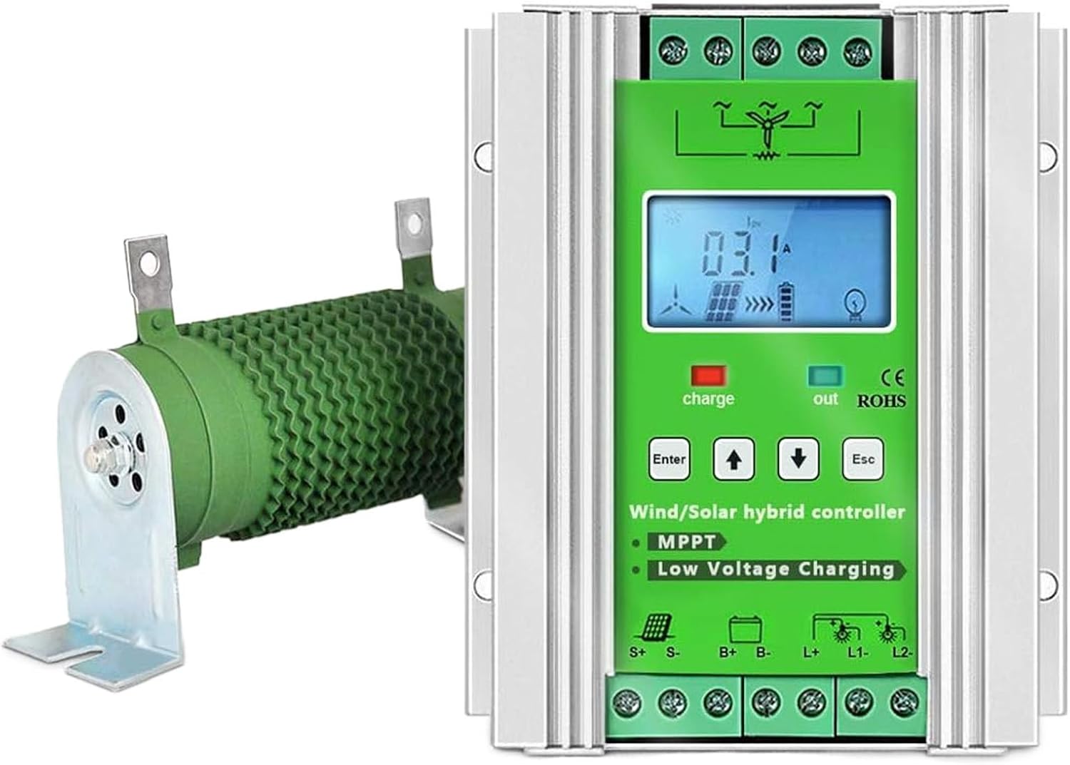 3000W Wind Solar Hybrid Charge Controller with LCD Display, 12V/24V/48V Automatic for Wind Turbine & Solar Panel, Ideal for Home & Street Lights, 600W Capacity