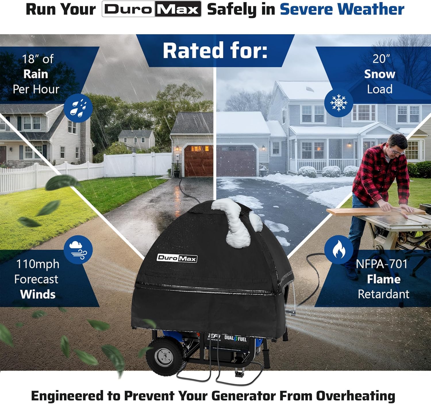 DuroMax DMX-GTX Portable Generator Running Cover – Weatherproof Outdoor Vinyl Canopy, Fire- & Wind-Resistant, Universal Open Frame Fit