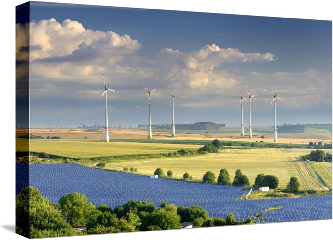 ART.COM Stretched Canvas Print Alternative energy, wind power stations and solar farm, Saxony-Anhalt, Germany by Andreas Vitting, 18