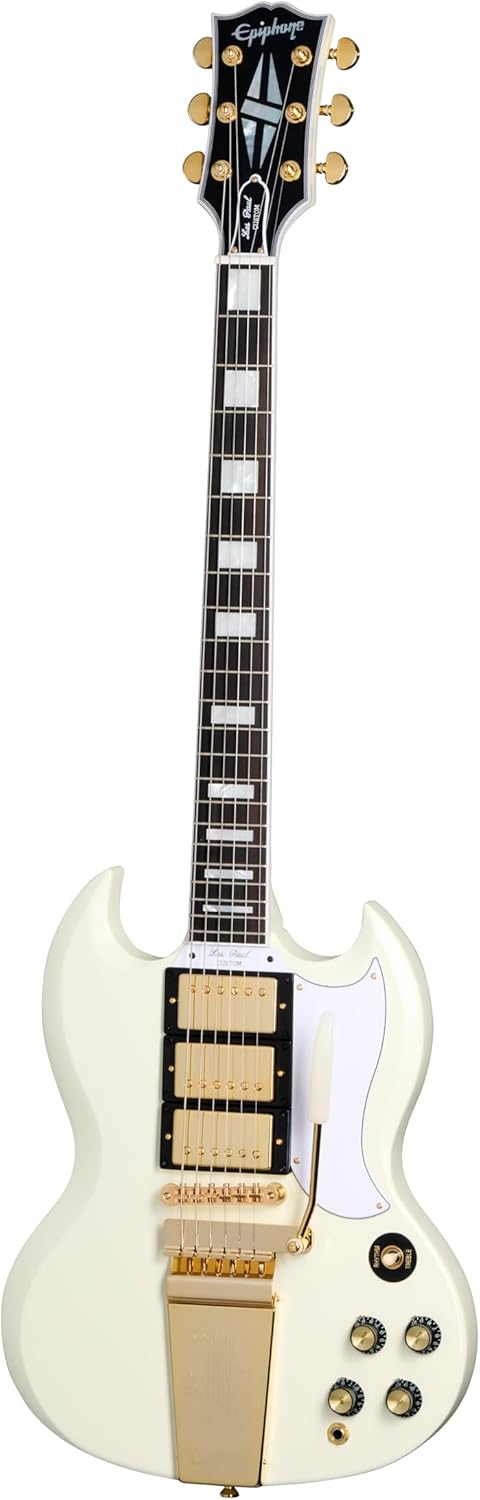 Epiphone Inspired by Gibson Custom 1963 Les Paul SG Maestro, Classic White with Hard Case