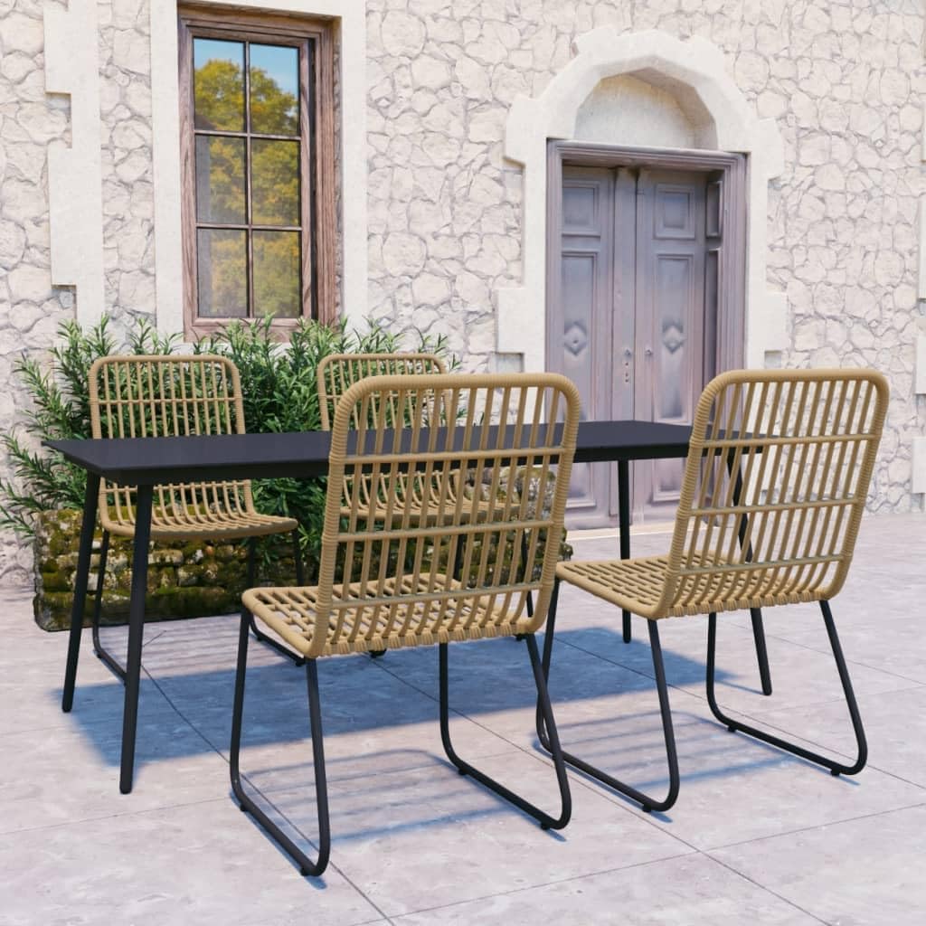 5-Piece Outdoor Dining Set, Black Poly Rattan, Powder-Coated Steel Frame, Glass Top, 31.5x59.1x29.1 in, Patio Furniture Set for Garden, Balcony
