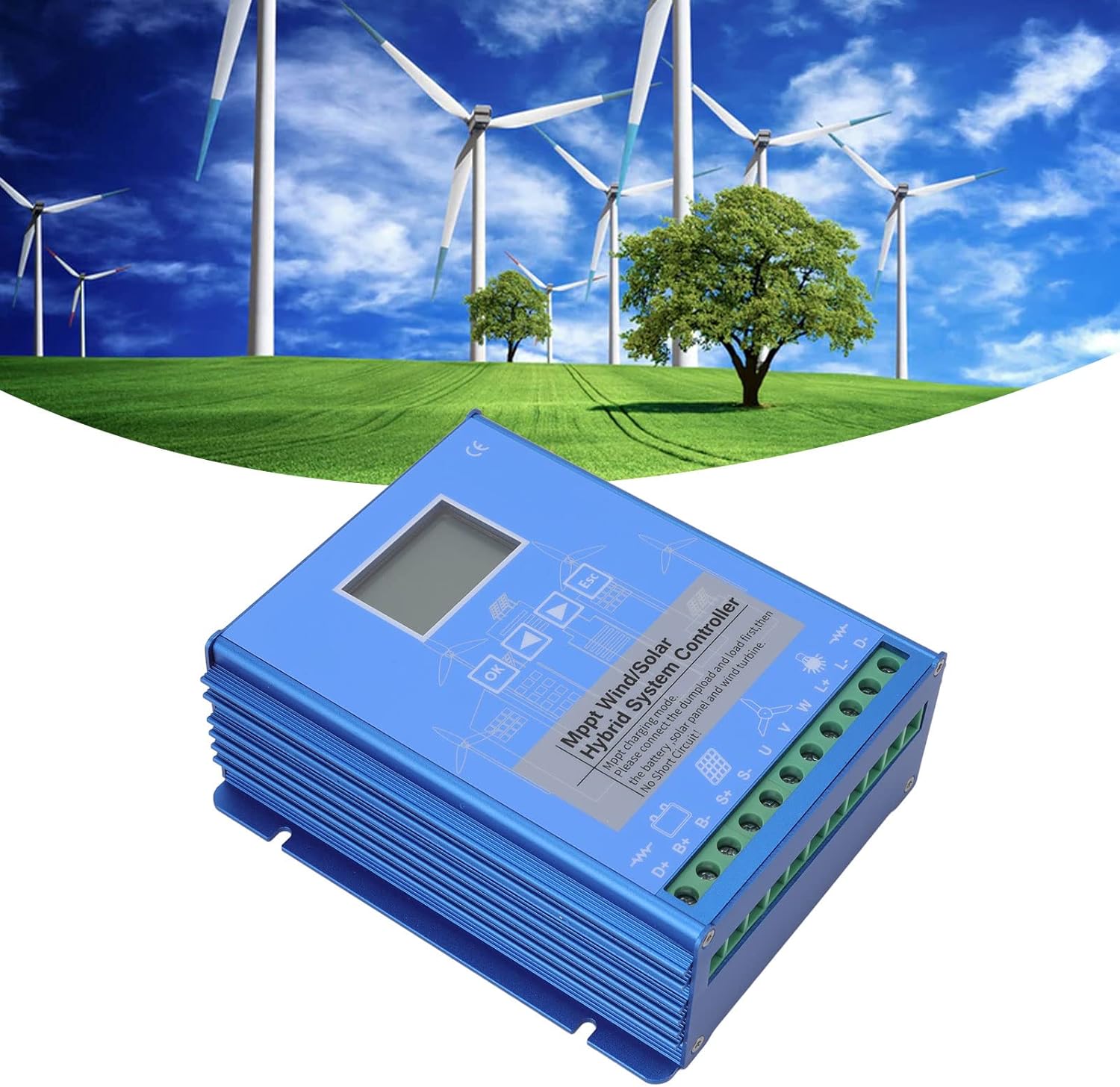 Wind Solar Hybrid Controller, 12V 24V MPPT Boost Charging LCD Display, Multifunctional Wind Energy Controller for Off Grid System (GPI-1010K)