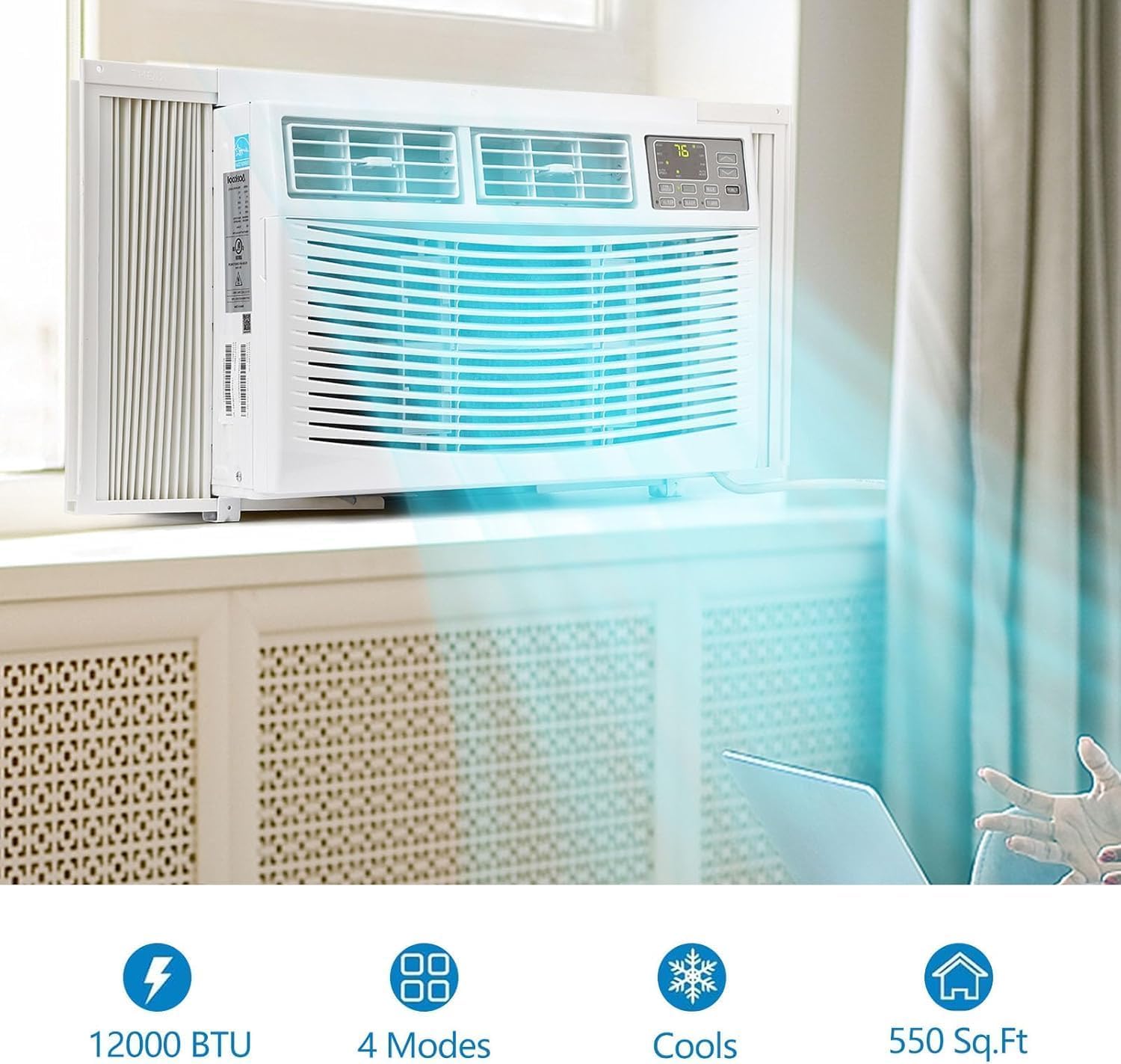 12000 BTU Window Air Conditioner with Wi-Fi, Smart Air Conditioner Window Unit - Remote & App Control & Timer Function & Easy Install Kit, Cools Up to 550 Sq. Ft, Window AC Unit Cool/Dehumidify/Fan