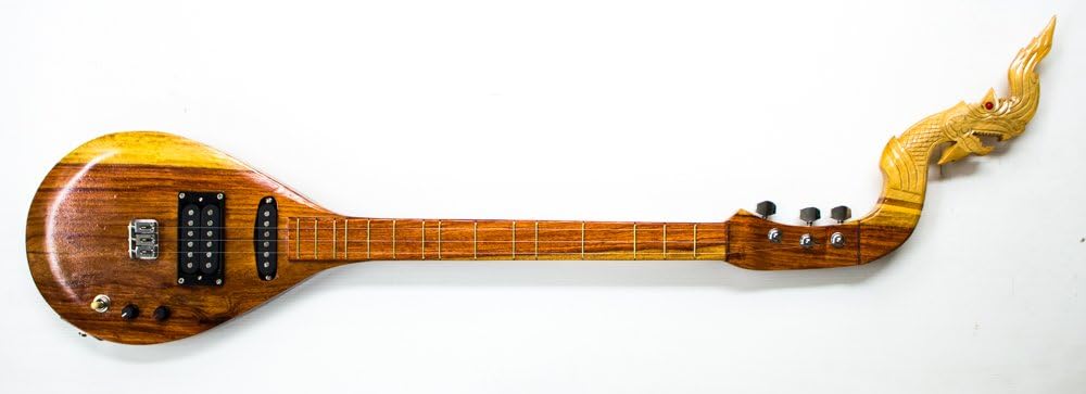 Isarn Electric Phin 3 Strings, Thai Lao Guitar Musical Instrument, Traditional Thai Musical Pin 28