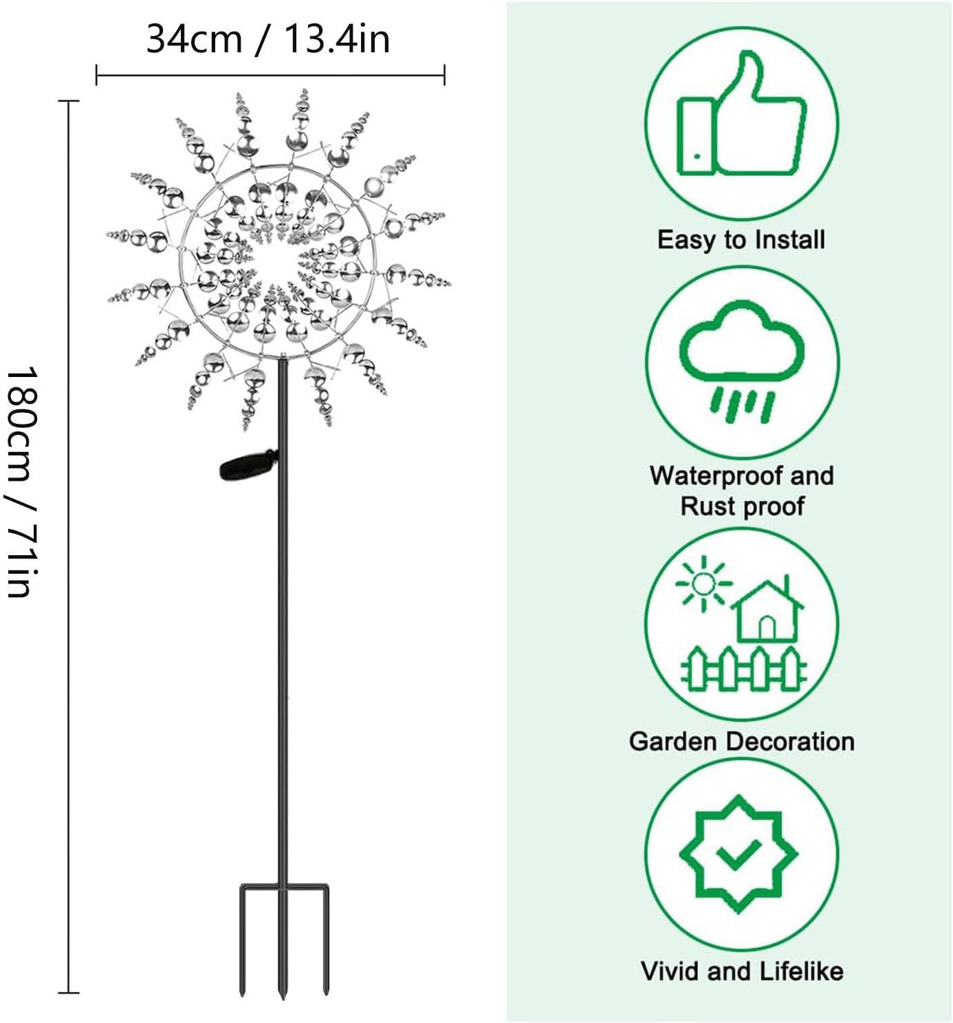 Solar Magical Windmill, Outdoor Spinners 3D Wind Powered, 13.4 x 71in Wind Art,Gold