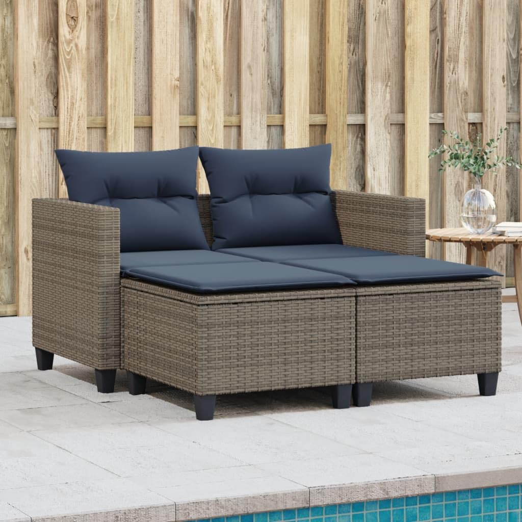 Patio Sofa 2-Seater with Stools Gray Poly Rattan,Comfortable Outdoor Patio Sofa with Versatile Stools and WeatherResistant Construction Patio Furniture & Accessories, Outdoor Seating