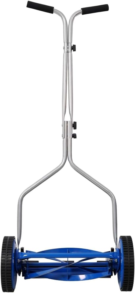 14” Manual Push Reel Lawn Mower, Hand Push Grass Cutter for Lawns, Yards and Gardens (Blue+Grey)