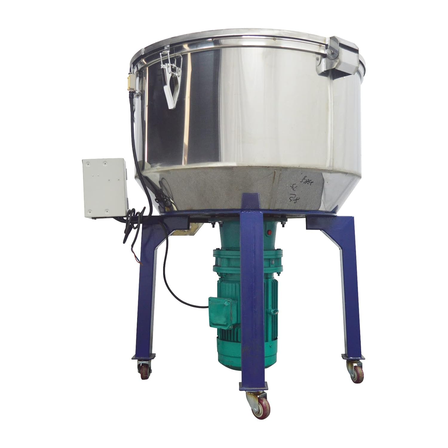 220V 4KW Vertical Color Mixing Machine Three Phase Industrial Plastic Granule Blender Mixer with 331lb Stainless Steel Mixing Tank 48rpm