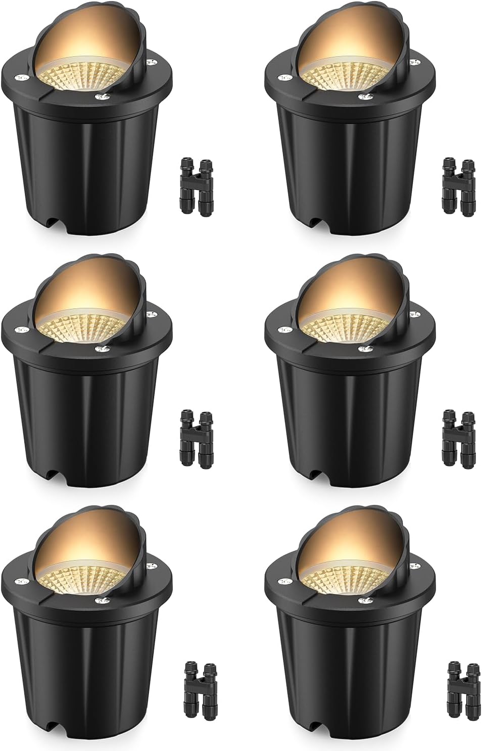 HIBOITEC Low Voltage Landscape Lighting 12-24V 12W LED Outdoor In-Ground IP67 Waterproof Well Lights 3000K Warm White Landscape Lights with Wire Connectors for Pathway Garden Wall Trees, 6 Pack