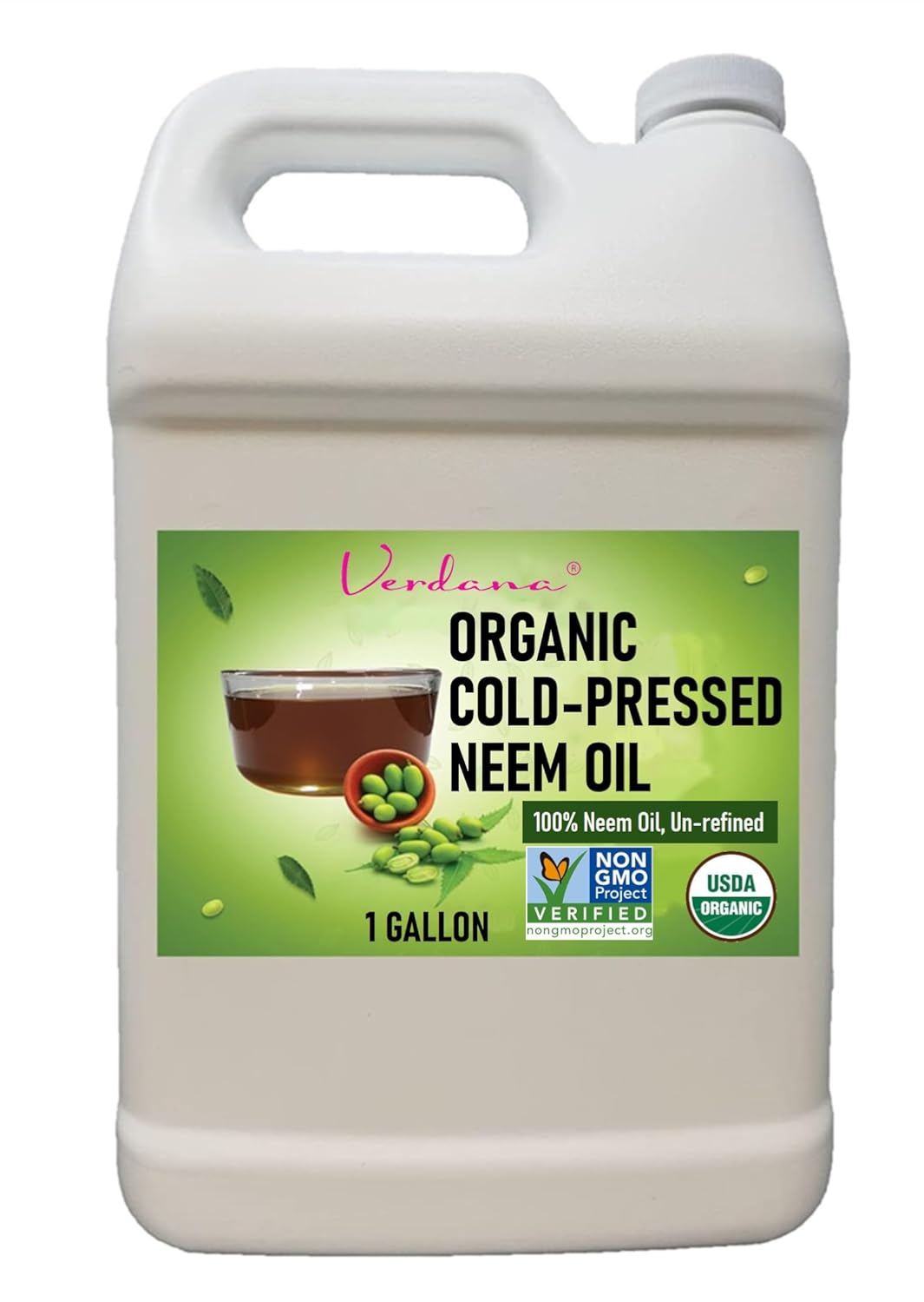 Verdana Pure Neem Oil for Plants – 1 Gallon (128 Fl Oz) – Organic, Cold Pressed, Unrefined, Non-GMO – 100% Natural Spray for Plant Leaf Shine, DIY Beauty, Soap Making – No Additives