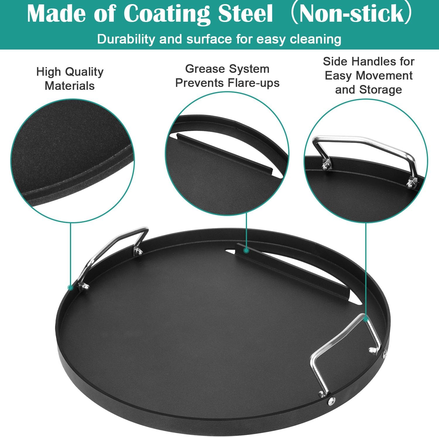 Full Size Griddle for Big Green Egg Large, Flat Top Griddle for Vision Grill VGKSS-CC2, B-11N1A1-Y2A Kamado Joe Classic, Fits Other 18 inch Kamado Charcoal Grills Accessories