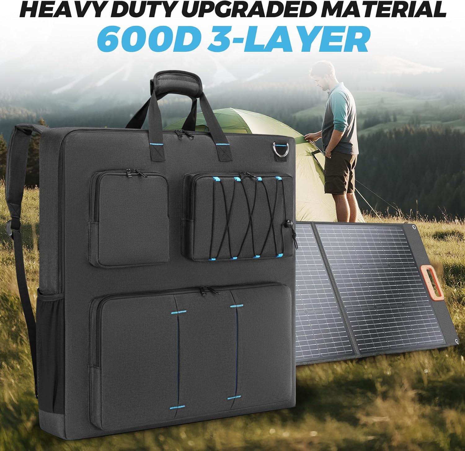 Travel Carrying Case Compatible with Jackery& BLUETTI& Anker 100W 200W and GRECELL Solar Generator 100W 200W&200W Pro, Solar Panel Storage Bag, Padded Carrying Case for 2 Panels with Multiple Pocket