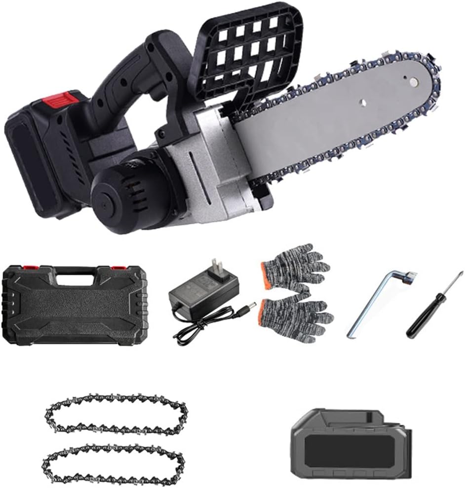Mini Chainsaw Cordless 10-Inch, Electric Power Chain Saw with Security Lock, Handheld Battery Powered Chainsaw for Tree Trimming Wood Cutting (Battery *1 : 1*Battery)
