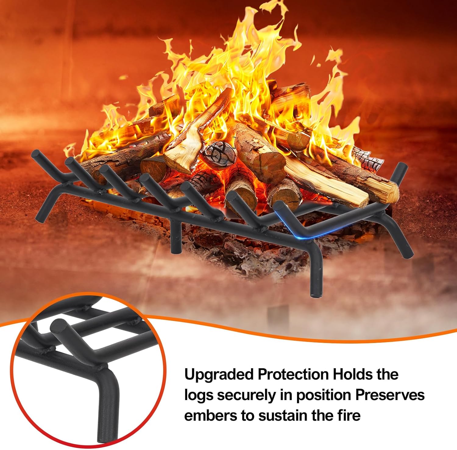 G GOOD GAIN Fireplace Log Grate - 24 inch Firewood Burning Holder Heavy Duty | Fire Log Burning Wrought Iron Rack | Fire Pit Tray for Indoor Chimney Hearth & Outdoor Camping