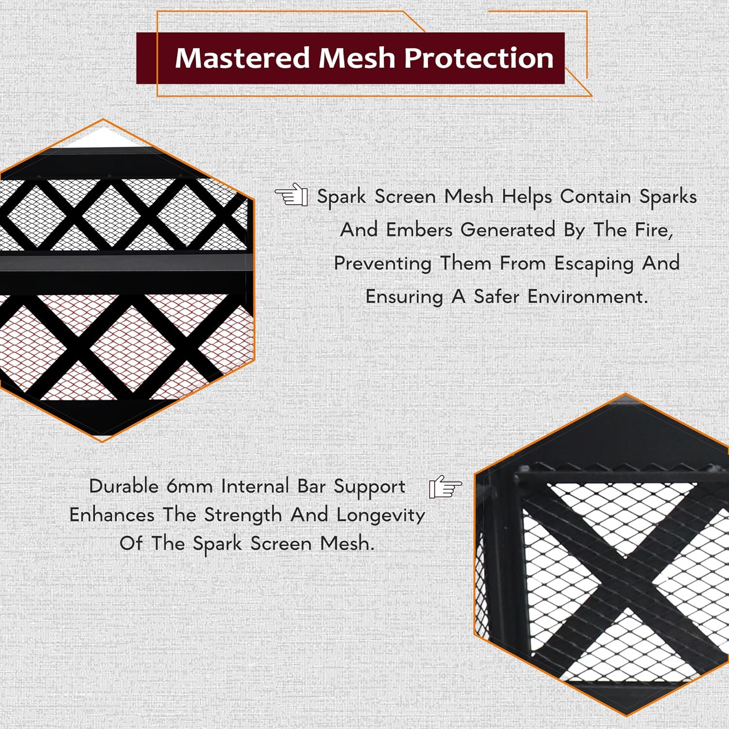 FEBTECH Portable Fire Pit Ring Square - Solid Carbon Steel 36 Inch Square Fire Ring Insert with Crossweave Design & in-Built Spark Protective Mesh – Perfect for Outdoor Gatherings & Camping Bonfires