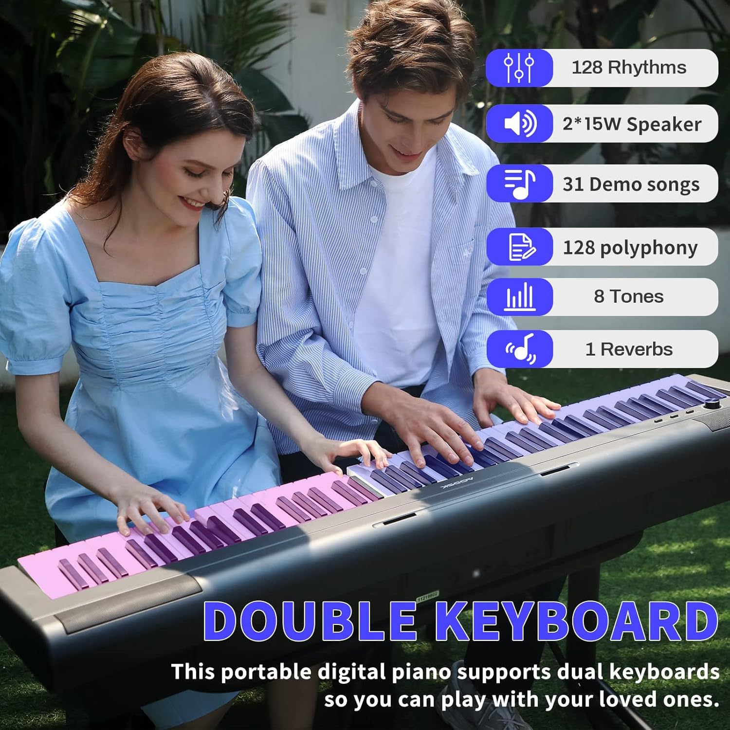 AODSK Digital Piano 88 Key Weighted keyboard Piano with Portable and stable U stand,Keyboard Bench X-Style Cushion Padded,Piano Bench