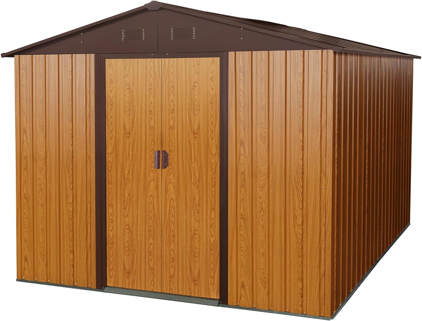10 x 8 FT Outdoor Storage Shed, Metal Garden Shed with Floor Frame, Large Tool Shed Outdoor Storage with Lockable Sliding Doors & Air Vents, Storage House Waterproof for Backyard, Lawn, Coffee