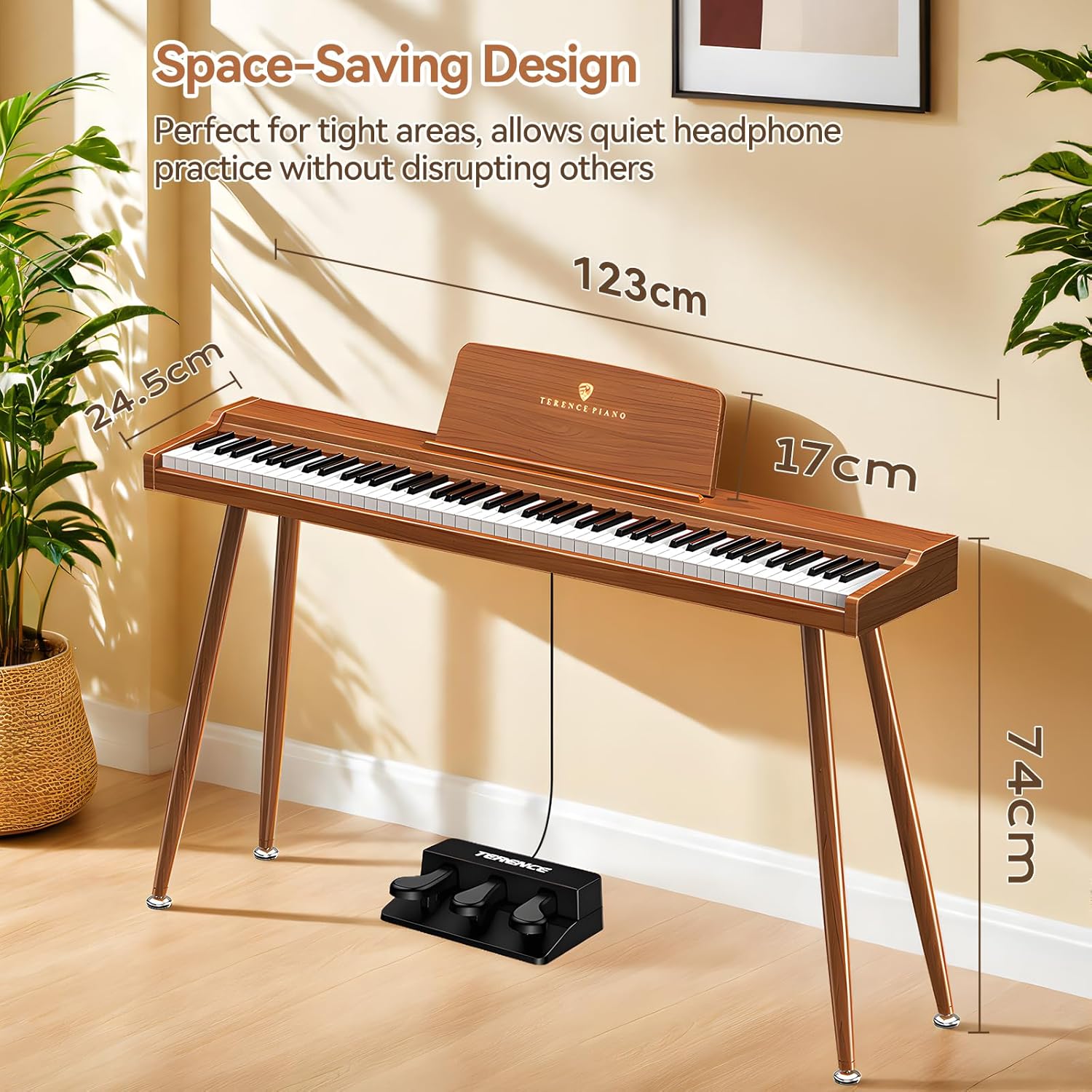 TERENCE Digital Piano 88 Key Semi-Weighted Keyboard,Full-Size Keyboard Piano for Beginners,Electric Piano with Stand,Triple Pedal,Removable Music Stand,Power Adapter