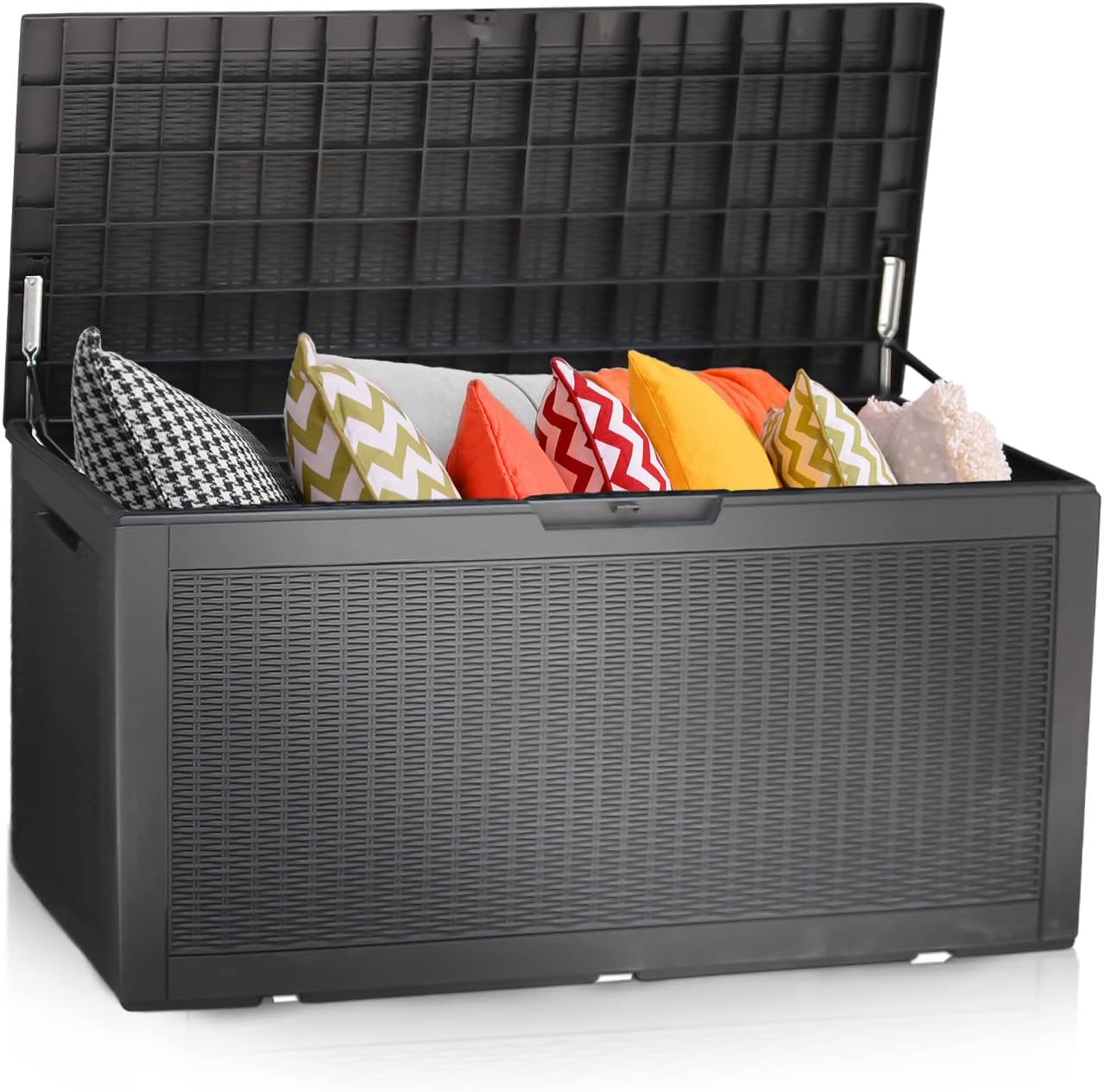 Outdoor Deck Box Waterproof Storage Box 100 Gallons Large Resin Storage Bench Organization Container for Patio Furniture Cushions, Pool Accessories,Toys and Garden Tools, Black
