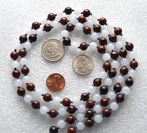 Moonstone and Obsidian Mala Necklace, Hand Knotted 8mm 108 Prayer Beads, Gift for Men Women, Unearth Your Inner Balance