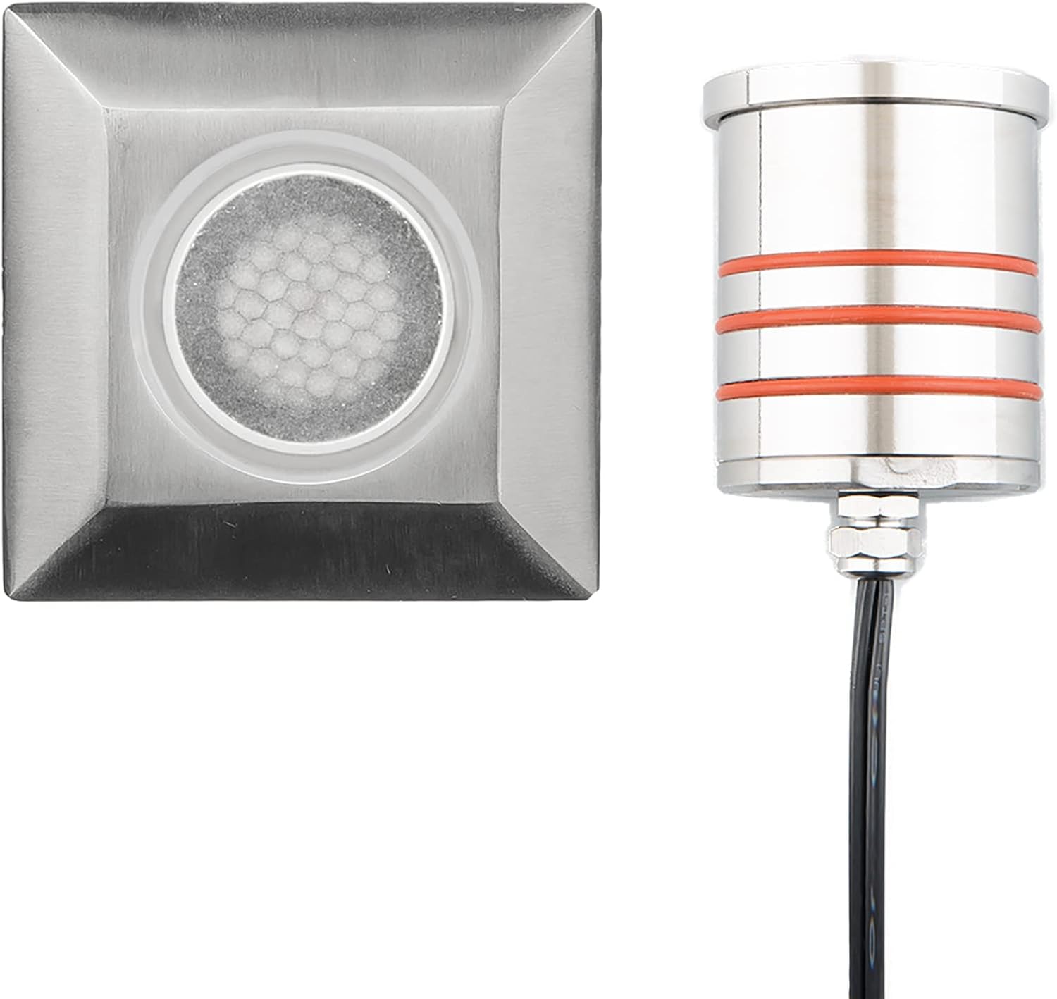 WAC Landscape Lighting, LED 2in 12V Square Beveled Top Inground Indicator Light with Honeycomb Louver for Glare Control 2700K in Stainless Steel