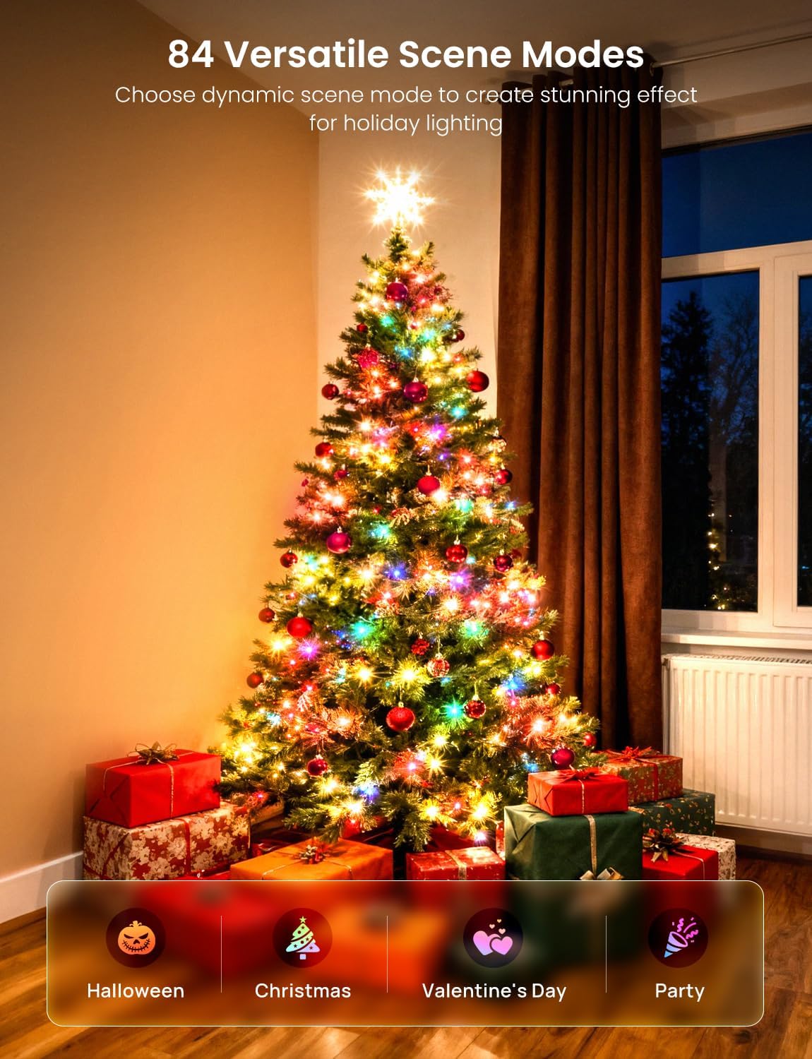 Smart Christmas Fairy Lights, 98.4Ft 300LEDs RGB+IC String Light, APP & Remote Control, with 84 Scenes, Music Mode, Work with Alexa & Google Home, Color Changing Halloween Decor Light for Indoor Tree