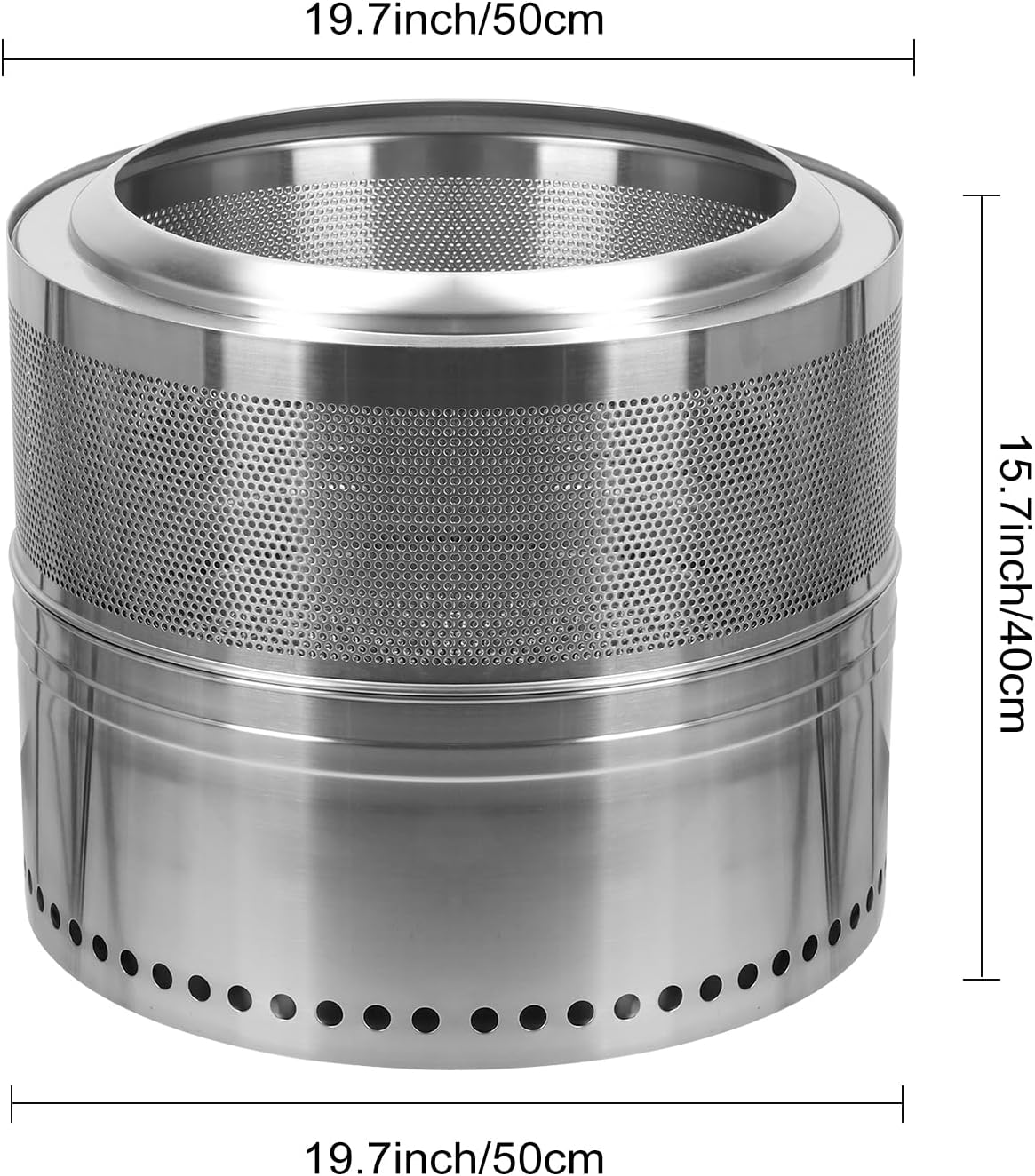 Outdoor Portable Smokeless Firepit, Stainless Steel Wood Burning BBQ Firepit with Ash Tray, Detachable Bonfire Firepit for Outside Camping, Backyard, Patio, Picnic 50 cm