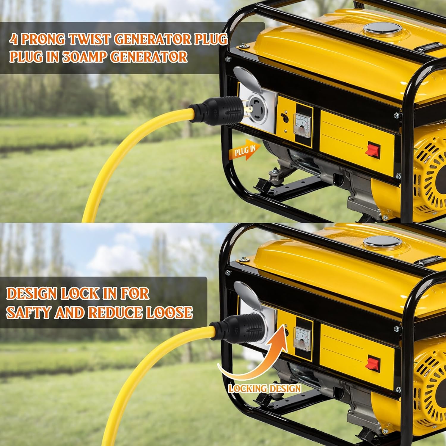 20FT NEMA L14-30P to SS2-50R RV Marine Power Generator Adapter Cord, 30A 4 Prong Locking Generator L14-30P Male to 50A Marine Shore Power SS2-50R Female with Locking Ring 125V/250V