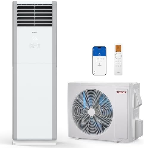 TOSOT 34,000 BTU Floor Standing Split Air Conditioner, Up to 1,150 CFM Airflow, 230V, Cooling and Heating, Built-In WiFi Control, Energy-Saving for Light Commercial & Residential Use, Cosmo Series