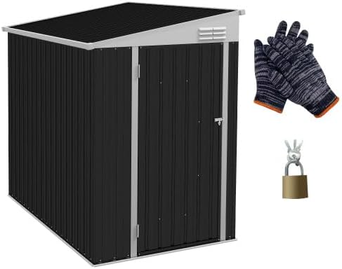 【LuckyNote】 4' x 6' Metal Outdoor Storage Shed, Lean to Storage Shed, Garden Tool Storage House with Lockable Door and 2 Air Vents for Backyard, Patio, Lawn, Dark Gray,51.25x75.5x72.75 Inches