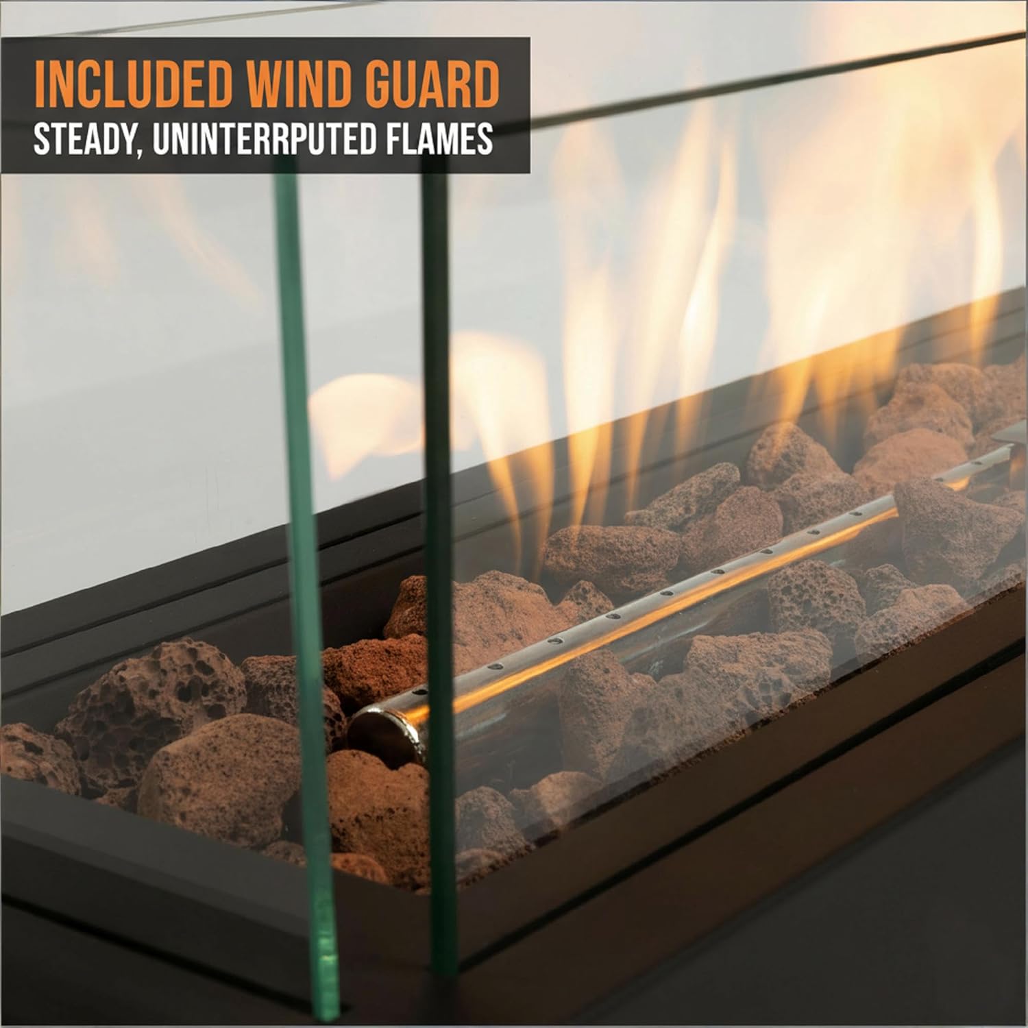 Propane Fire Pit Table, 40,000 BTU 28 Inch Rectangular Outdoor Tabletop Fire Pit with Glass Wind Guard, Black Steel Fire Pit, Portable Gas Fire Pits for Patio Balcony Garden, Not Included Propane