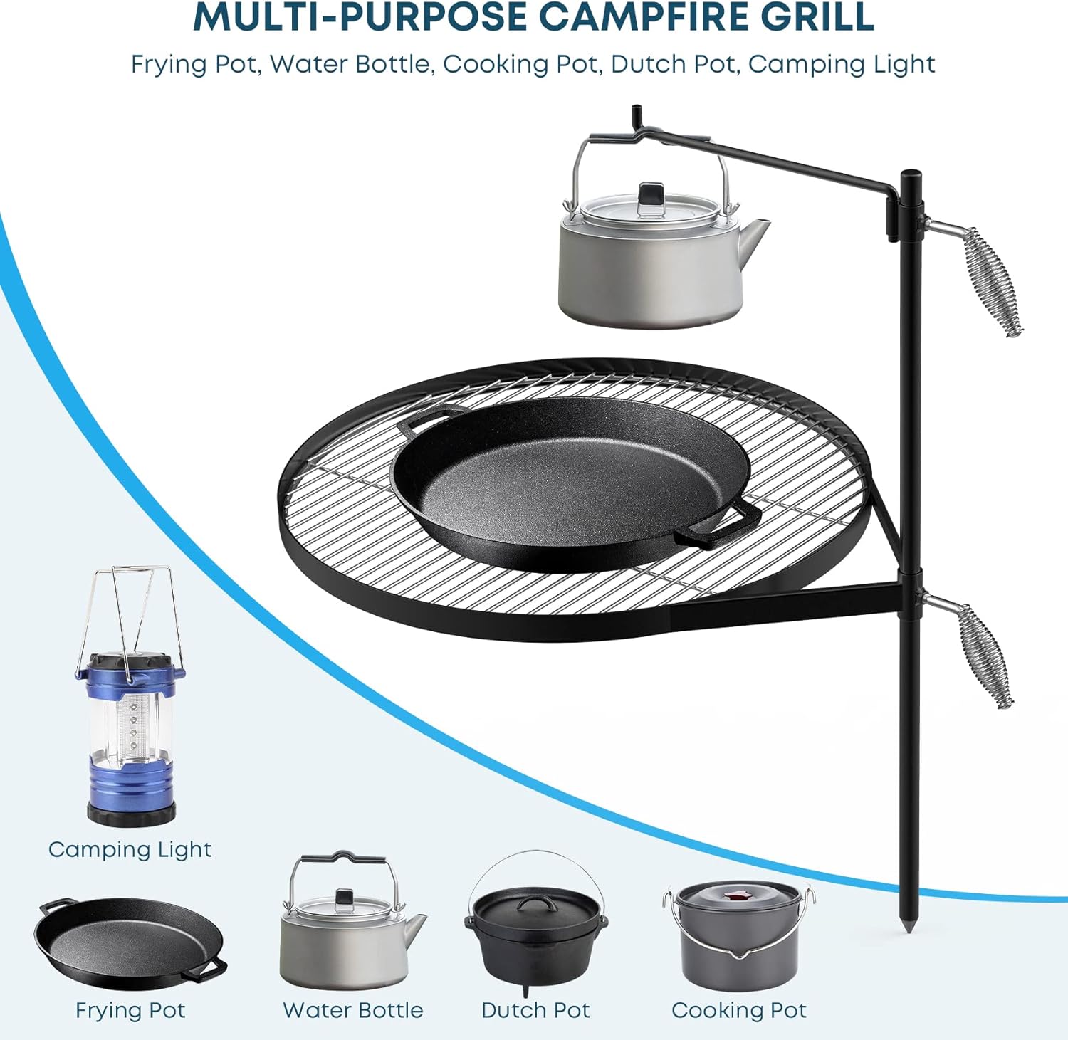 Stanbroil Fire Pit Campfire Grill Grate - Stainless Steel Swing Cooking Stand BBQ Grill, Portable Campfire Barbecue Rack for Outdoor Open Fire Cooking Camping