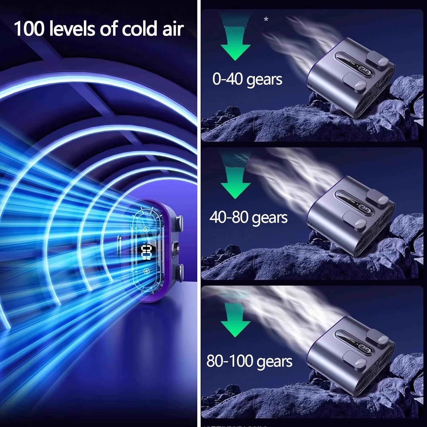 Portable Air Conditioner Fan Outdoor 3 Ways to Wear Desk Air Conditioner for Office Quiet Small with Lighting for Room Garage Patio Camping