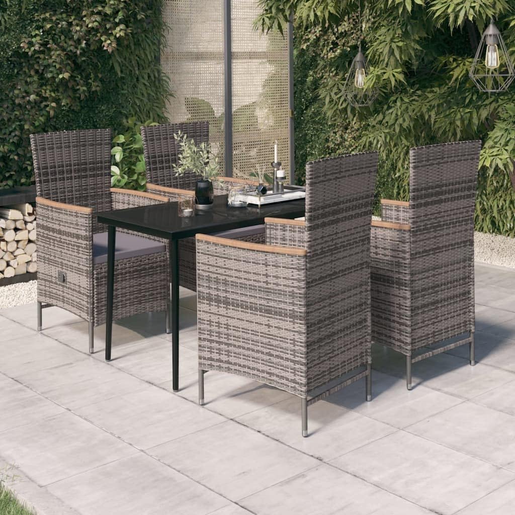 5 Piece Patio Dining Set with Cushions Gray,Rattan Reclining Dining Set with Glass Top for Outdoor Patio Garden Patio Furniture Sets, Outdoor Furniture Sets