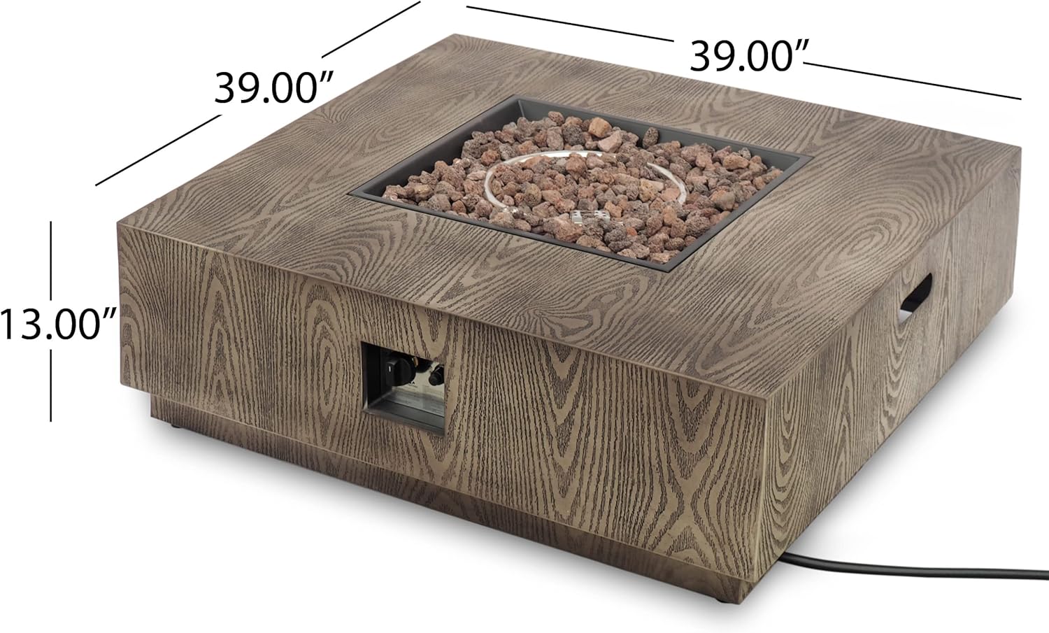 Square Propane Fire Pit Table, 50,000 BTU Outdoor Iron Fire Pit with Wood Pattern, 39 Inch Large Fire Pit for Patio Backyard Garden, Rustic Design for Outdoor & Indoor Gatherings, Only Table - 650K