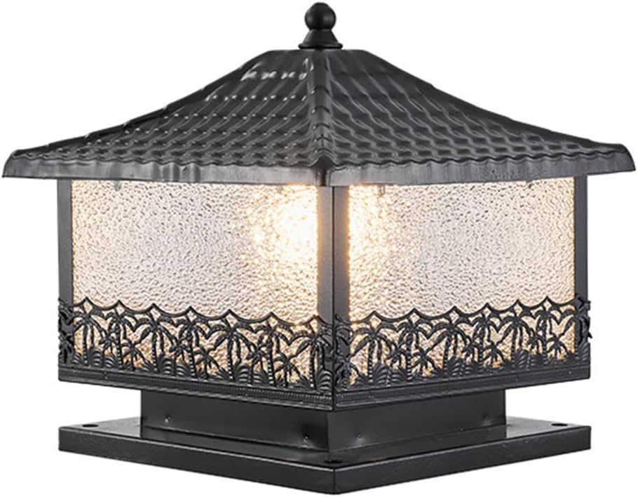 Black Vintage Outdoor Pillar Light with Tempered Glass Square Wall Pillar Headlight IP54 Waterproof Post Light Fixture Outdoor Lighting for Front Yard, Garden Porch