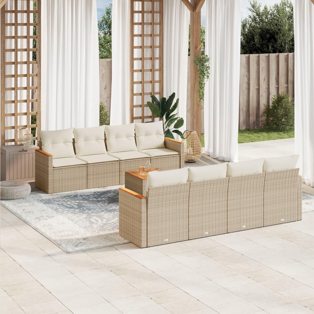 Garden Sofa Set Beige PE Rattan, Large Modular Outdoor Patio Furniture Set with Cushions, Weather-Resistant for Deck, Backyard, Balcony