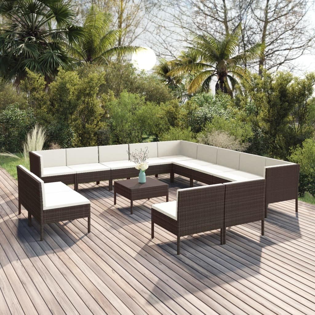 14 Piece Patio Lounge Set with Cushions Poly Rattan Brown,AllWeather Patio Lounge Set with Washable Cushions for Outdoor Relaxation Furniture Sets for Patio, Lawn & Garden
