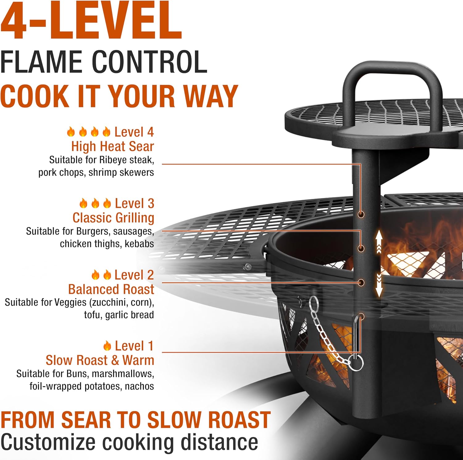 47 Inch Heavy Duty Steel Fire Pit with Grill, Large Outdoor Fire Pits for Outside Wood Burning, BBQ