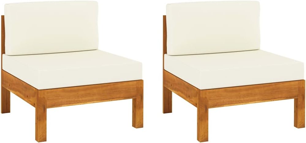 Middle Sofas 2 pcs with Cream White Cushions Solid Acacia Wood,Acacia Wood Outdoor Sofa Set 2Piece Patio Furniture Set for AllYear Comfort and Style Patio Furniture Sets, Conversation Sets