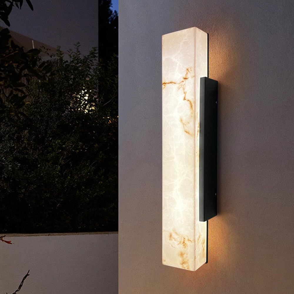 Wall Sconces Indoor Outdoor Imitation Alabaster Resin Wall Lights Long Linear LED Wall Mount Light with Stainless Steel Waterproof Porch Lights for Garage Courtyard Garden Balcony Entryway