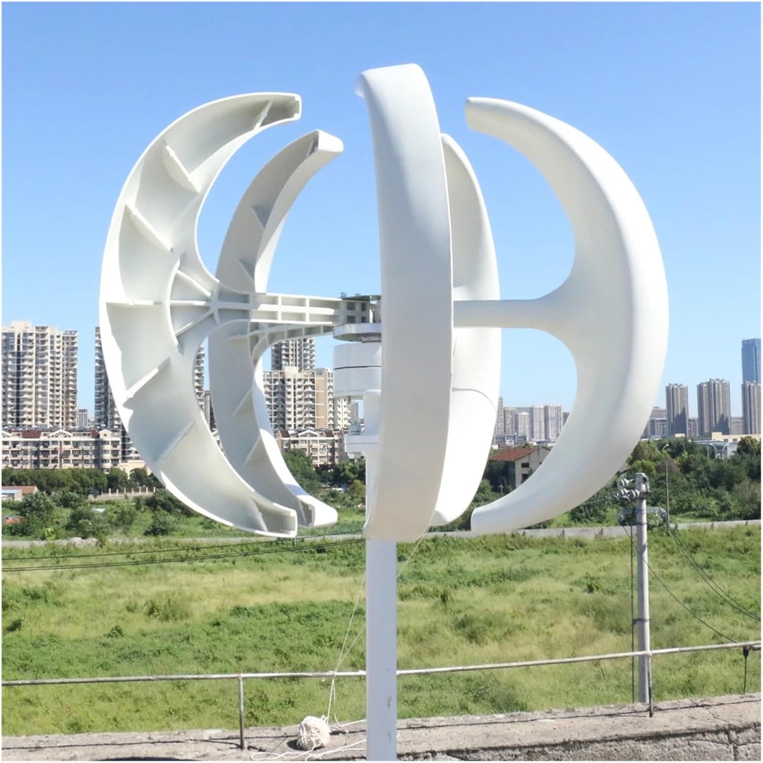 Wind Turbine Generator Kit, Free Energy 5KW Low Noise Small Wind Turbine nerator for Home 5000W 12V 24V Vertical Axis Windmill for Hybrid Solar Wind System(White,12V_5000W)
