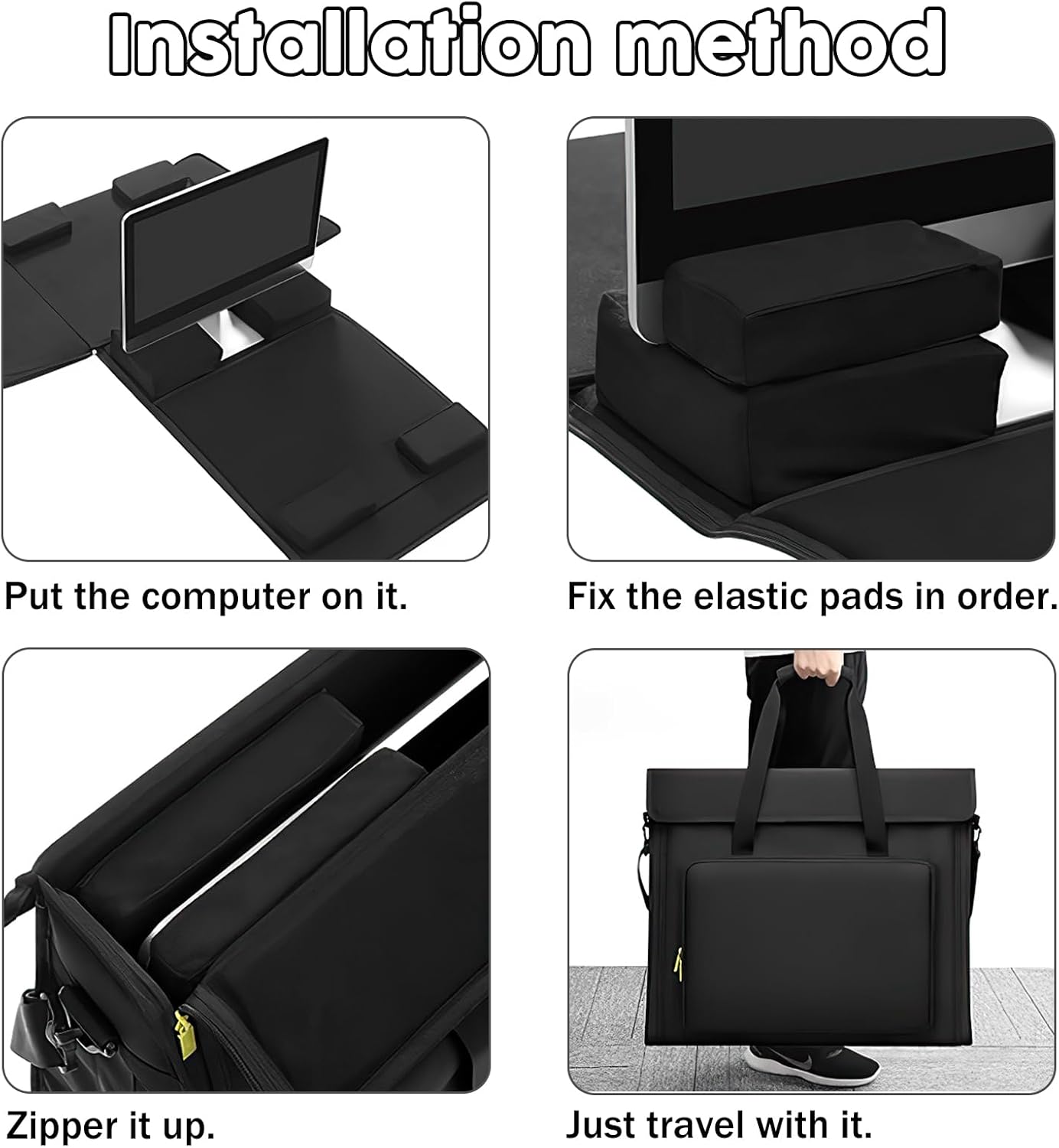 21/24 inch computer bag monitor carrying case Compatible with iMac All in One Monitor LCD Screens Desktop Computer Travel Storage Carrying Bag with Accessories Pocket, Shoulder Strap Black