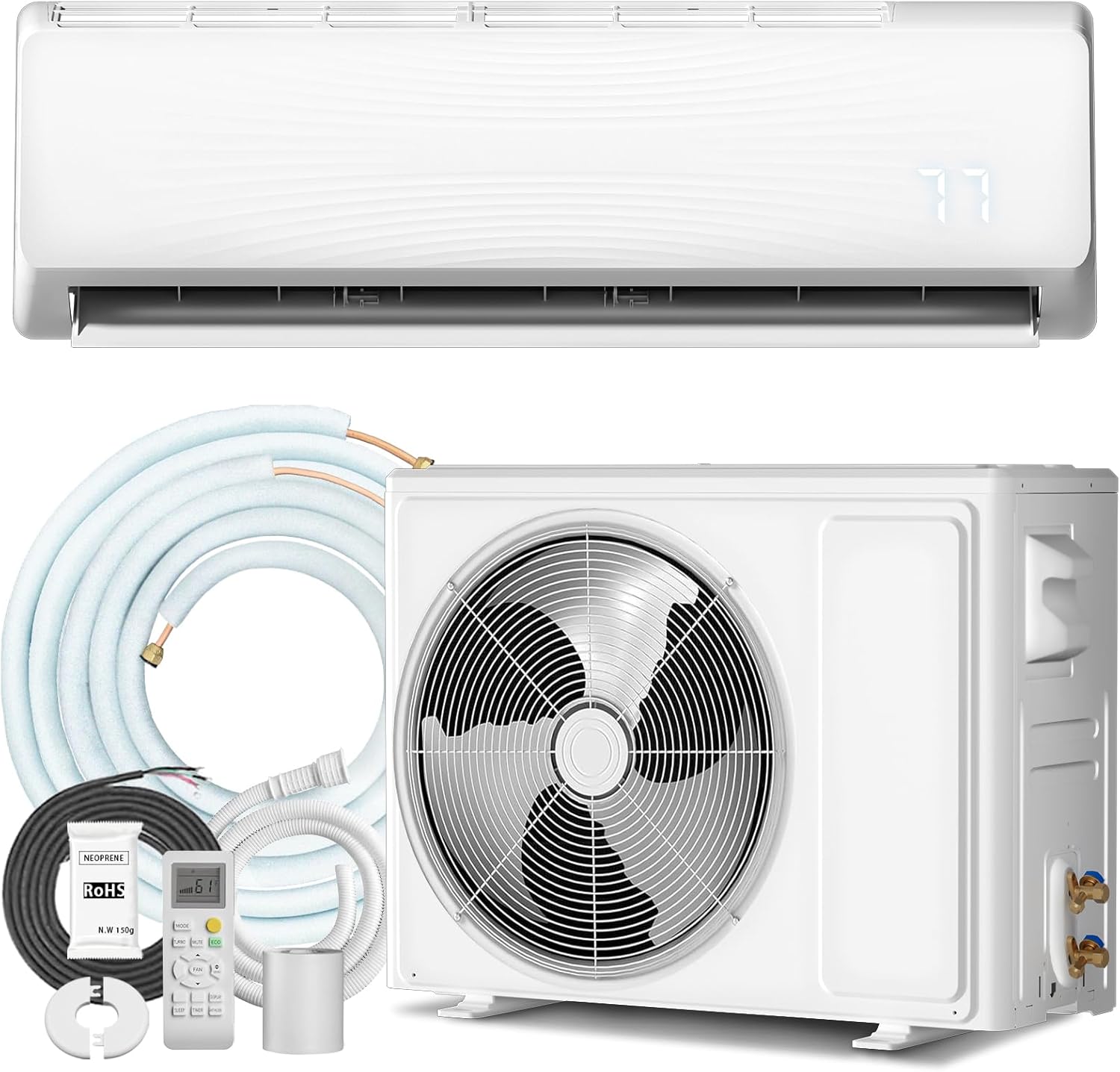 18000 BTU Mini Split Air Conditioner & Heater, 19 SEER2 230V Inverter Ductless Wall-Mounted AC Split Unit with Pre-Charged Condenser Cools Room Up to 1250 Sq.Ft, Heat Pump & Installation Kits