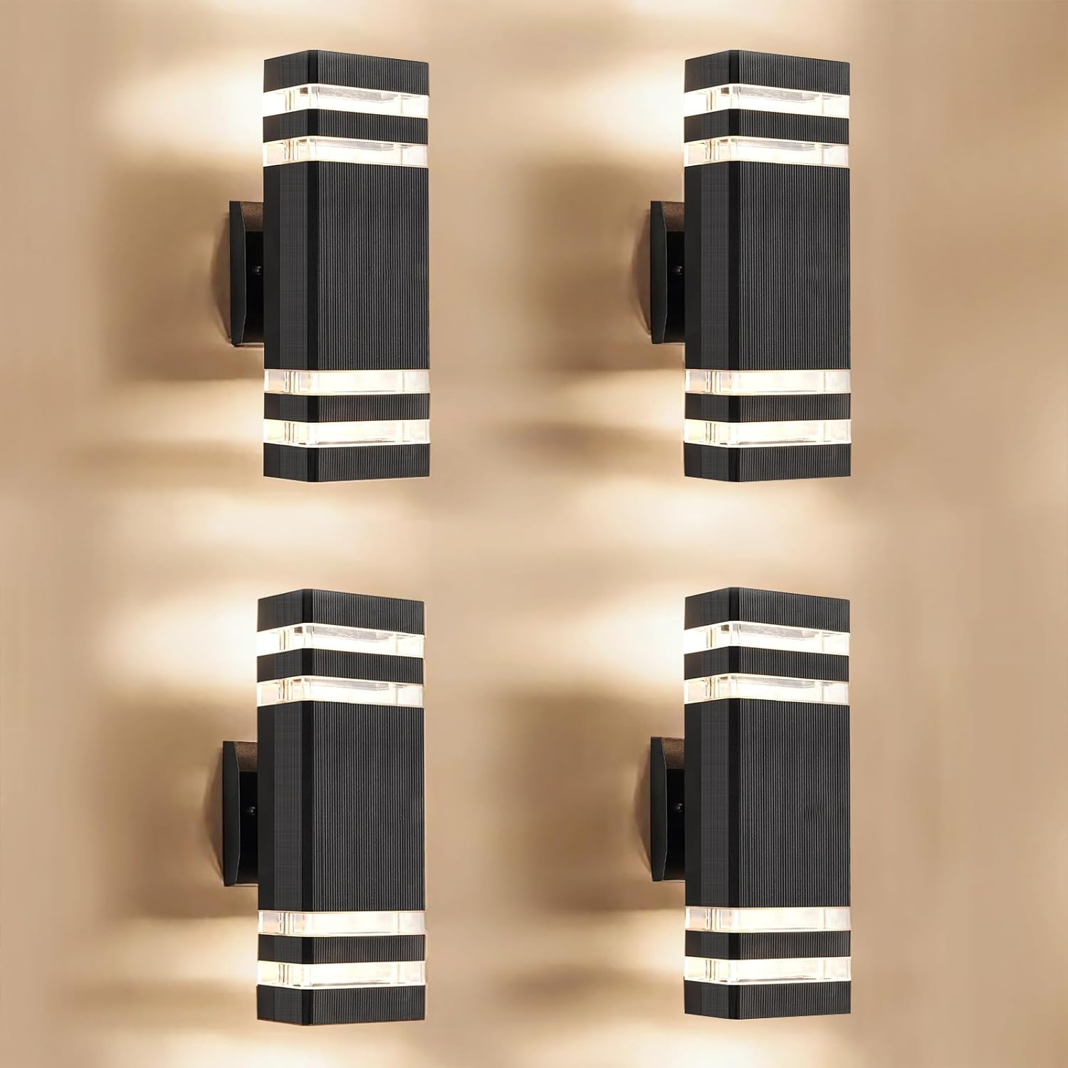 4-Pack Outdoor Wall Lights, LED Modern Black Exterior Light Wall Mount, Simple Aluminum Waterproof Porch Wall Sconces for Outside House Garage Garden