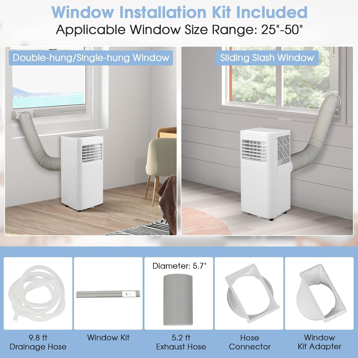 KOTEK Air Conditioner Portable for Room up to 250 Sq. Ft, 8000 BTU 4-in-1 AC Unit Works as Dehumidifier, Fan & Cooler w/Sleep Mode, Portable Air Conditioners w/Remote Window Kit (White-5000BTU(SACC))