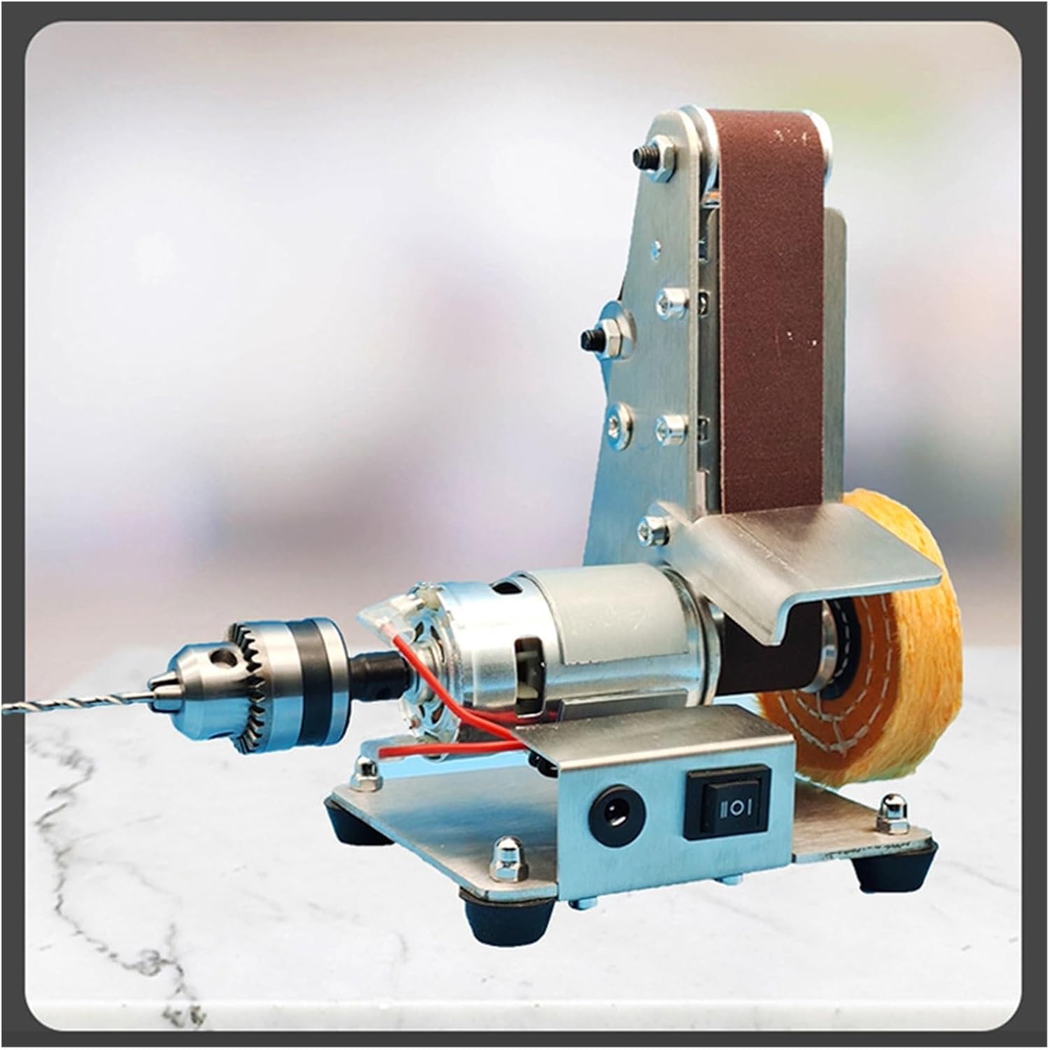 Multifunctional Desktop Vertical Miniature Mini Electric Belt Machine DIY Polishing Fixed Angle Grinder for Woodworking(Pink)